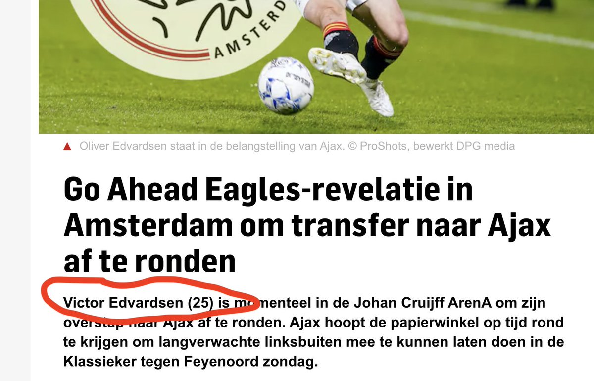 Ai dit zou typisch <a href="/AFCAjax/">AFC Ajax</a>  zijn als ze de verkeerde Edvardsen kopen 😄  Dan wel een briljante actie van GAE