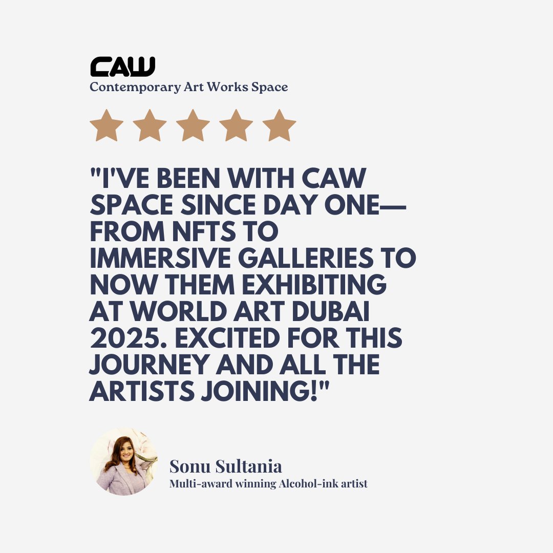 "From NFTs to immersive galleries to World Art Dubai 2025—I've been with @CAW_Space since day one! Excited for this next chapter and all the artists joining." <a href="/sonusultaniaa/">Sonu Sultania 🎨</a>
