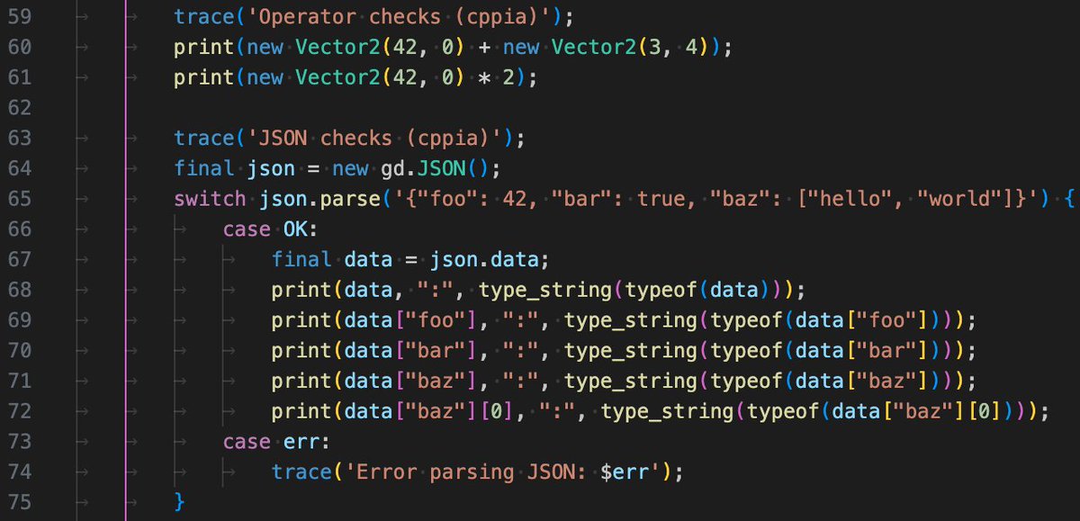 kevinresol's tweet image. - Operator overload
- Array access
- Pattern matching enums
- Variadic functions (haxe.Rest)

All working naturally

#Haxe #cppia #GodotEngine