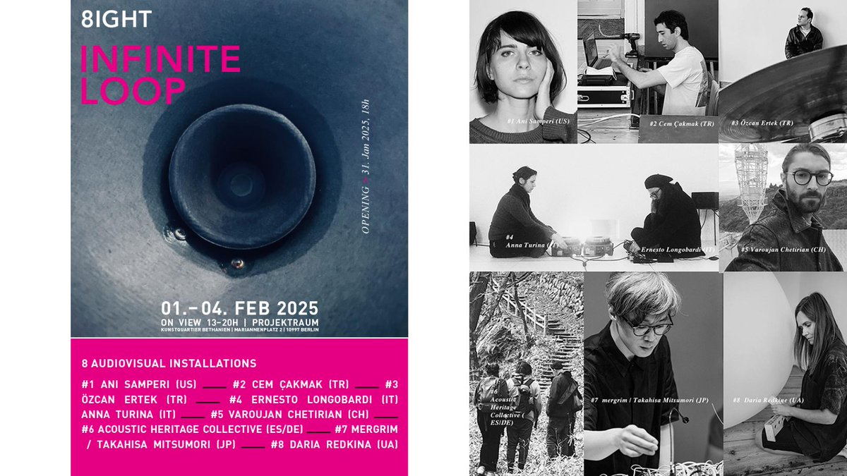 本日からベルリンの美術館、Kunstquartier Bethanienにて開催の8ight infinite loopへ個展で制作した作品のGenerativeバージョンを展示します。
18:00からオープニング。来週の火曜まで。
日曜にはアーティスト・トークを予定しています。
field-notes.berlin/en/kalender/8i…
お近くの方はぜひ。