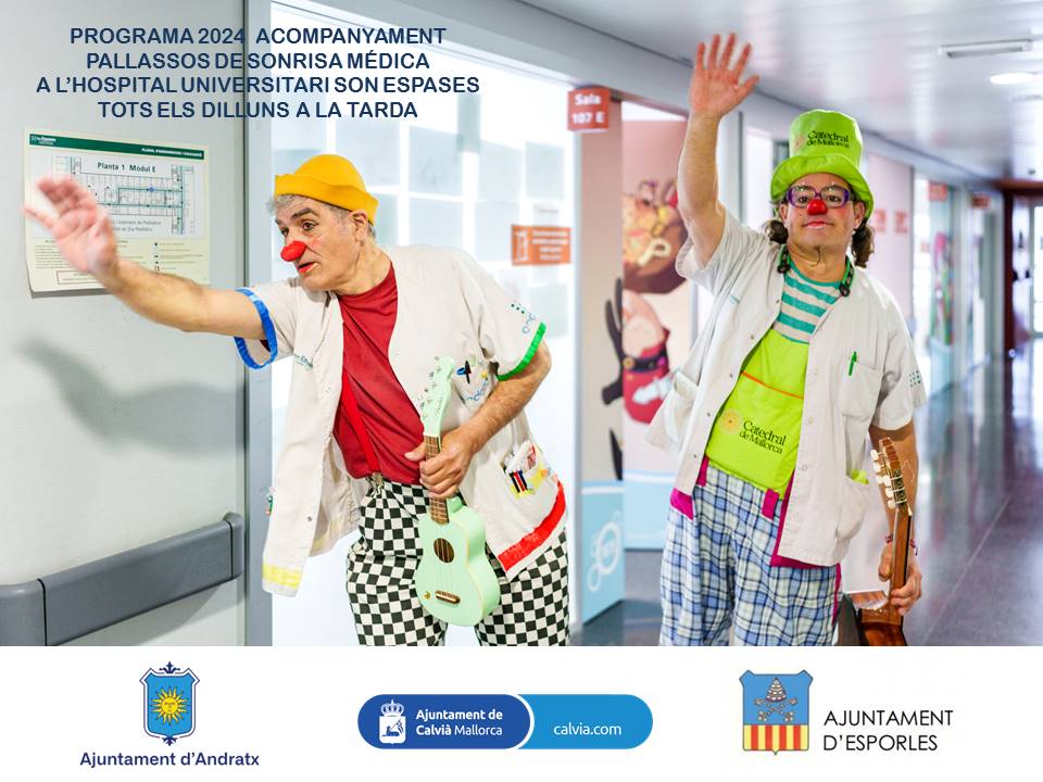 Sonrisa Médica (@sonrisamedica) on Twitter photo Els Ajuntaments de <a href="/_Calvia/">Ajuntament de Calvià - Ayuntamiento de Calvià</a> <a href="/AjAndratx/">Ajuntament d'Andratx</a> i Esporles han recolzat al '24 la tasca dels pallassos d’hospital a Son Espases, contribuint al programa d’acompanyament al seu centre de referència .
Gràcies per pitjar cap a un entorn sanitari més humà.
#AjuntamentsAmbSonrisaMédica Els Ajuntaments de <a href="/_Calvia/">Ajuntament de Calvià - Ayuntamiento de Calvià</a> <a href="/AjAndratx/">Ajuntament d'Andratx</a> i Esporles han recolzat al '24 la tasca dels pallassos d’hospital a Son Espases, contribuint al programa d’acompanyament al seu centre de referència .
Gràcies per pitjar cap a un entorn sanitari més humà.
#AjuntamentsAmbSonrisaMédica