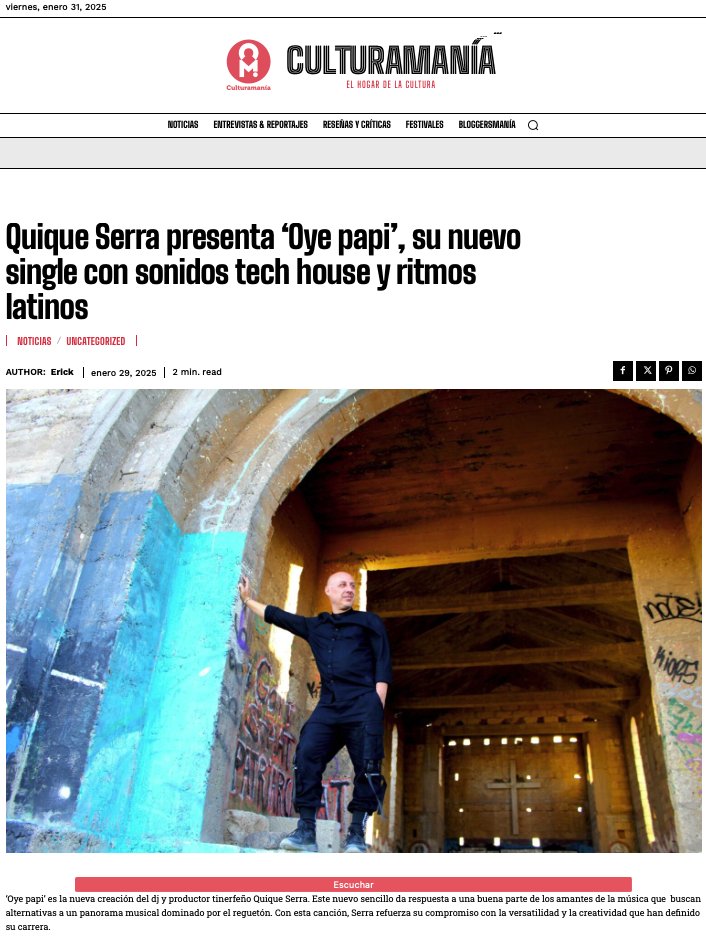 Quiqueserradj's tweet image. 🍑 OYE PAPI 🍑

🇪🇸 Artículo sobre mi nuevo single en @culturamania 
🇬🇧 New article about my single #oyepapi

culturamania.com/quique-serra-p…

#techhouse #latintech #latinhouse #housemusic #NewRelease