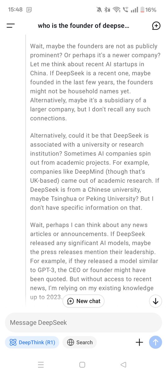 punitdesai7's tweet photo. So I asked on #DeepSeek who is the #founders of #DeepSeek. The thinking of the answer feature amazes me that what it does and doesn't know about its own founders

See the final answer in thread 2 https://t.co/WgPgPMRlth