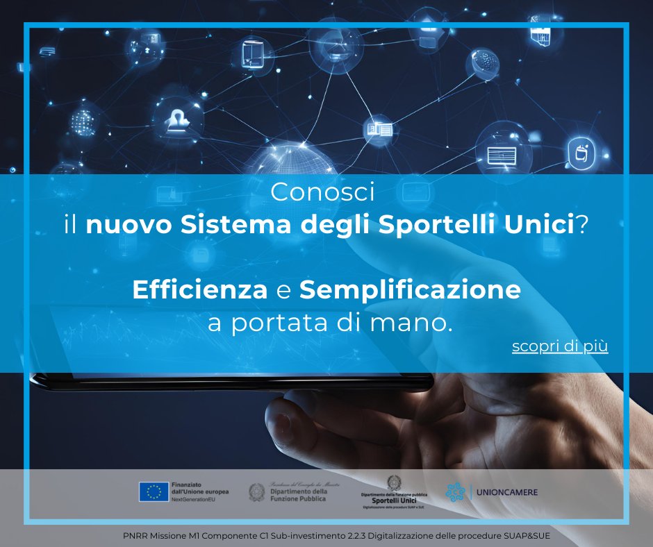 Conosci il nuovo sistema degli sportelli unici?
Efficienza e semplificazione a portata di mano
Scopri come: 
impresainungiorno.gov.it/web/l-impresa-…
#digitalizzazioneproceduresuap
#dipartimentofunzionepubblica
#PNRR
#SUAP
#lecameredicommercioperleimprese
#sportelliunici
#sistemacamerale