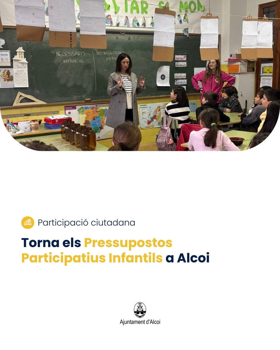 🏙️💡Ahir dijous 30 va començar una nova edició d’esta iniciativa que dona veu a les xiquetes i xiquets en les decisions municipals

📌 Participaran escolars de 5é de primària i l’alumnat del CEE Tomás Llácer participaran

🔗alcoi.org/ca/portal/noti…

 #AlcoiParticipa