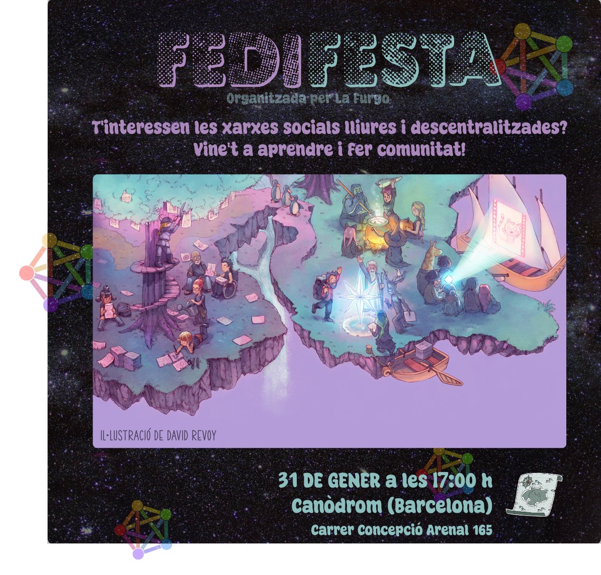 LaFurgo | @lafurgo@bcn.fedi.cat (@lafedifurgo) on Twitter photo Ens trobem avui per la #FediFesta!
📆 avui 31 de gener
🕐 a partir de les 17.00h
📍 <a href="/CanodromBCN/">Canòdrom -Ateneu d'Innovació Digital i Democràtica</a>
Us hi esperem! Ens trobem avui per la #FediFesta!
📆 avui 31 de gener
🕐 a partir de les 17.00h
📍 <a href="/CanodromBCN/">Canòdrom -Ateneu d'Innovació Digital i Democràtica</a>
Us hi esperem!
