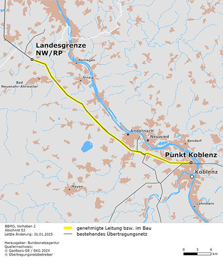 #Ultranet: Wir haben den inzwischen vierten Abschnitt des Vorhabens genehmigt. Damit steht der rund 44 km lange Verlauf der Leitung zwischen der Landesgrenze NRW/RP und #Koblenz fest. <a href="/Amprion/">Amprion</a> kann mit dem Bau beginnen. netzausbau.de/vorhaben2-e2