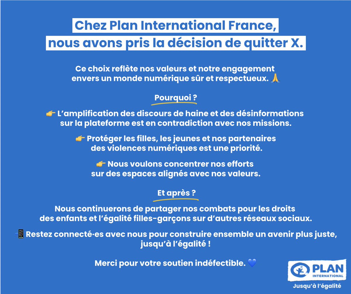 L'ONG @planfrance quitte X ! 👋