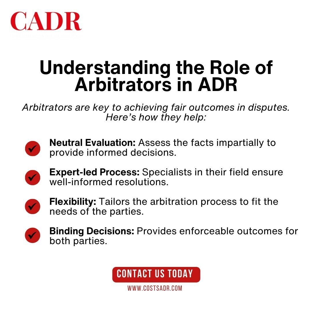 CostsADR's tweet photo. 🔍 What makes arbitrators indispensable in ADR? With impartial evaluations, specialised expertise, and the ability to adapt processes to unique disputes, arbitrators guide the way to fair outcomes. Ready to make arbitration your solution? ✨📋 https://t.co/bGQs4baUP5
