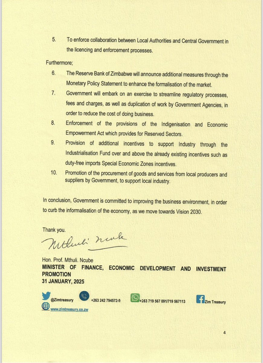 ZimTreasury's tweet photo. PRESS STATEMENT ON MEASURES TO ADDRESS THE INFORMALISATION OF THE ECONOMY
Government, in consultation with business and industry, and the Ministry of Industry and Commerce, is  proposing additional measures to address the impact of the informalisation of the economy. https://t.co/b1Qga5pymt