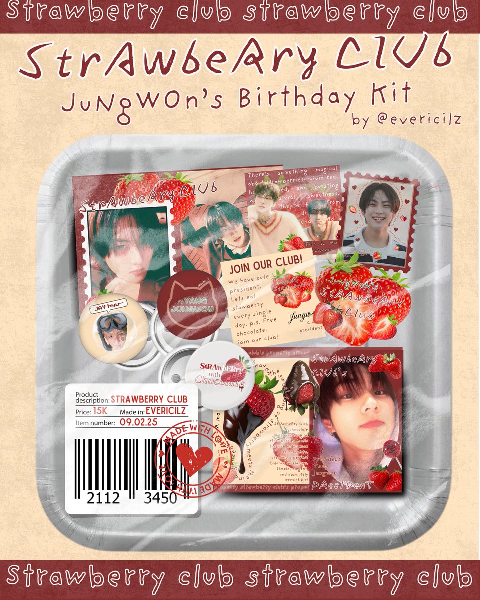 evericilz's tweet photo. [RTs and Likes are Appreciated]

OPEN PRE-ORDER! — ★

🍓 Strawberry Club 🍓

#JUNGWON Birthday Kit by @evericilz

📆 : 2025.01.31 – 2025.02.07
🔗 : https://t.co/OTkIz5ePtJ
📍 : Semarang, Ina

More Details in GForm 🎯 https://t.co/5RvJ67ymHS