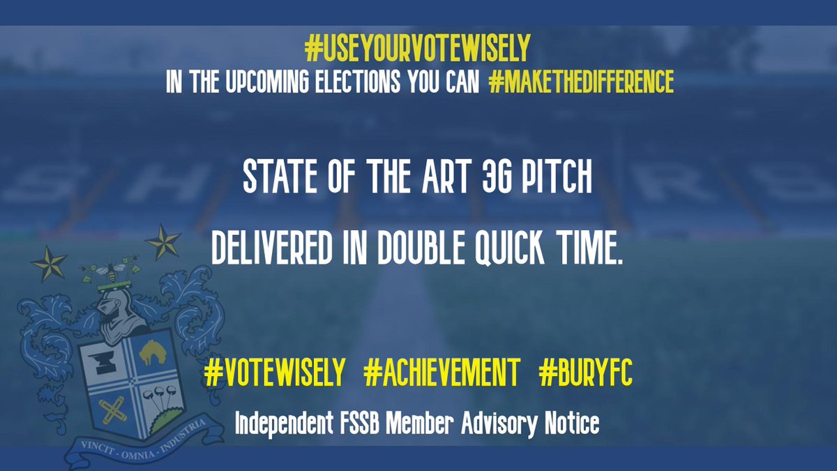 IndFSSB's tweet image. The key #Achievement at #GiggLane is our 3G pitch. Working closely with grant funding partners and main contractor to deliver a fantastic surface, on time, ready for the start of this season. #VoteWisely #BuryFC