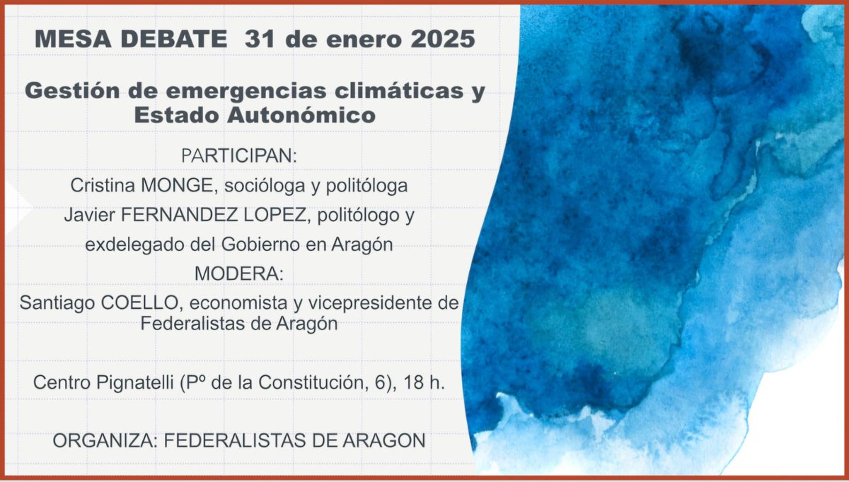 Esta tarde, tenemos en Zaragoza un acto entretenido, dada la personalidad y trayectoria de los ponentes, sobre un tema importante, en un mundo que va a seguir zarandeado por los fenómenos climáticos extremos derivados del calentamiento global.