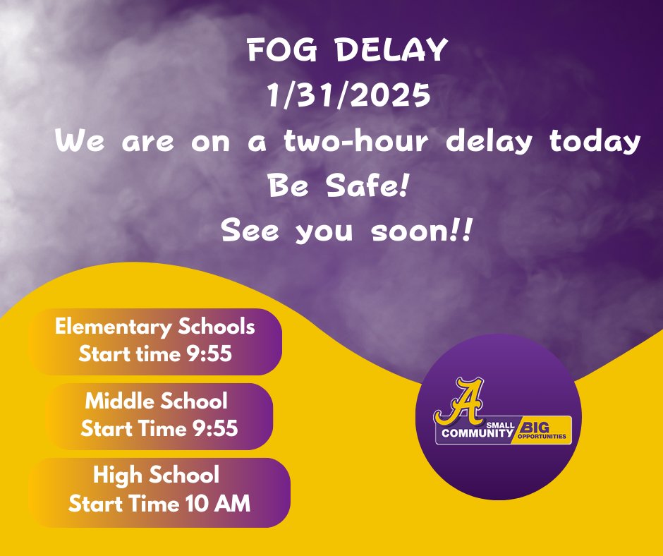 MSDSC is on a two-hour delay today  1/31/2025 due to fog.  See you soon be safe.