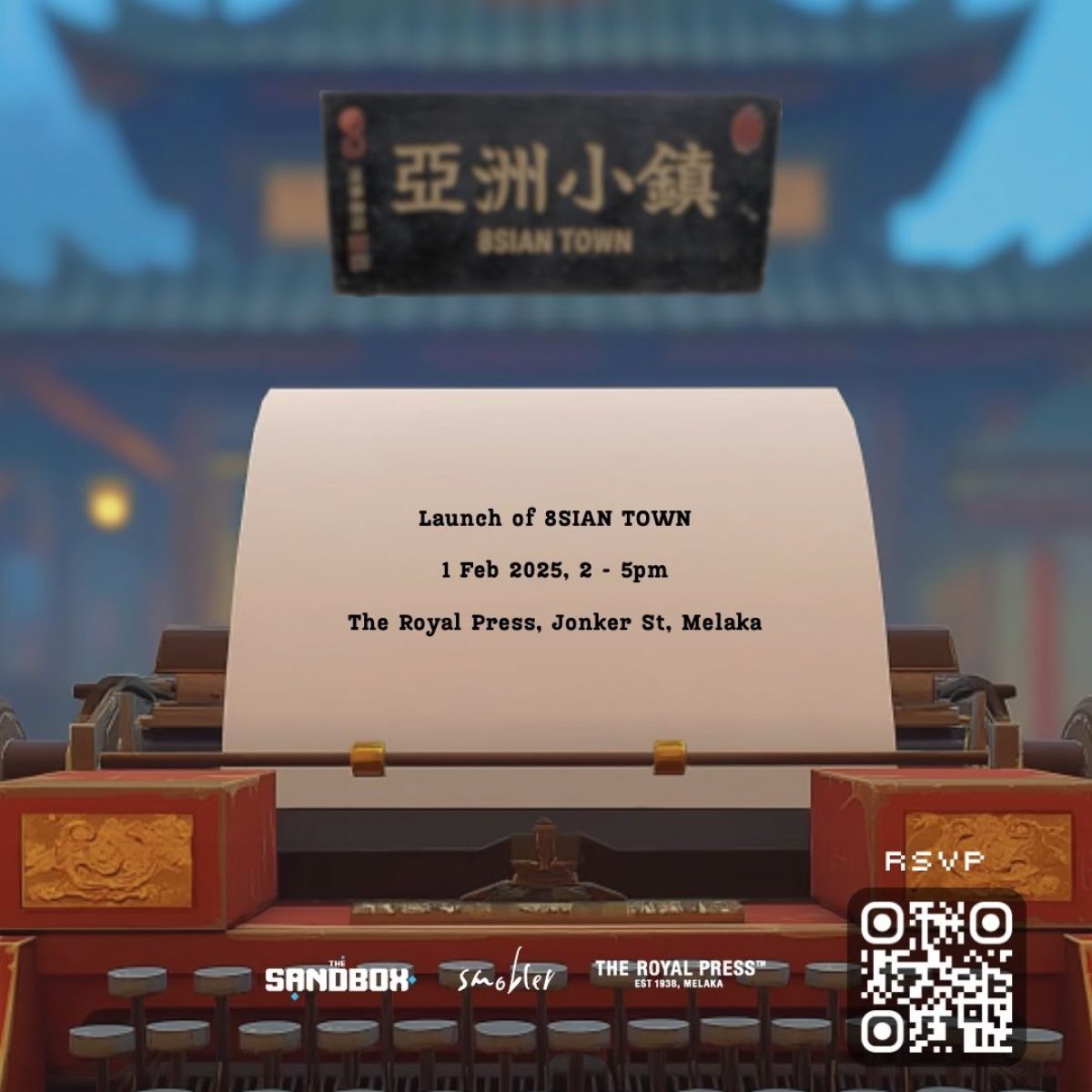 smoblerstudios's tweet photo. It's happening!
Launch of #8SIANTOWN at @TheRoyalPress in less than 24hrs!
RSVP NOW: https://t.co/xxf1d0HuYD
#Smobler #8SIAN
#TheRoyalPress
#MetaverseForGood
#TheSandbox #TheSandboxGame https://t.co/AYnyqdURFy