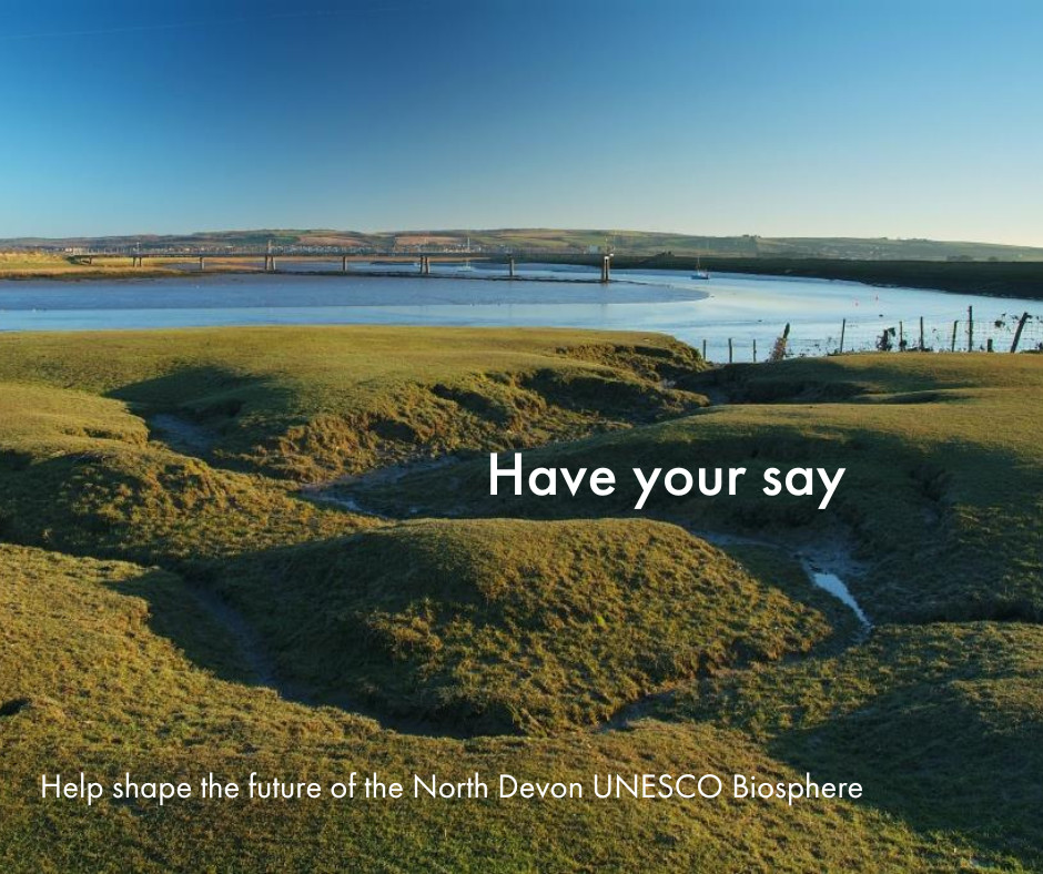 North Devon Biosphere (@ndevonbiosphere) on Twitter photo Tell us what you think are the challenges and opportunities for climate action and biodiversity in North Devon and support the future of our North Devon UNESCO Biosphere!🌍
bit.ly/BioDevSurvey
Need help to complete the survey? Contact biosphere-mailbox@devon.gov.uk Tell us what you think are the challenges and opportunities for climate action and biodiversity in North Devon and support the future of our North Devon UNESCO Biosphere!🌍
bit.ly/BioDevSurvey
Need help to complete the survey? Contact biosphere-mailbox@devon.gov.uk