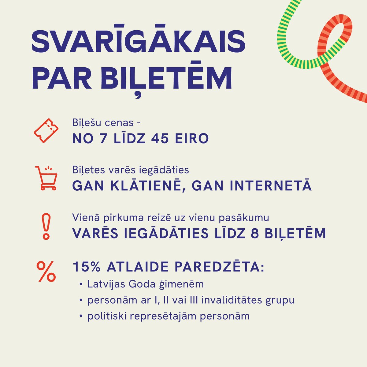 Skolu jaunatnes dziesmu un deju svētku programma plānota krāšņa un piepildīta. Tajā ietverti gan maksas koncerti, gan arī bezmaksas pasākumi. Biļešu tirdzniecību uz maksas pasākumiem plānots sākt maijā. Te neliels ieskats, kā tas noritēs. Vairāk info: nacgavilet.lv/lv/zinas/biles…