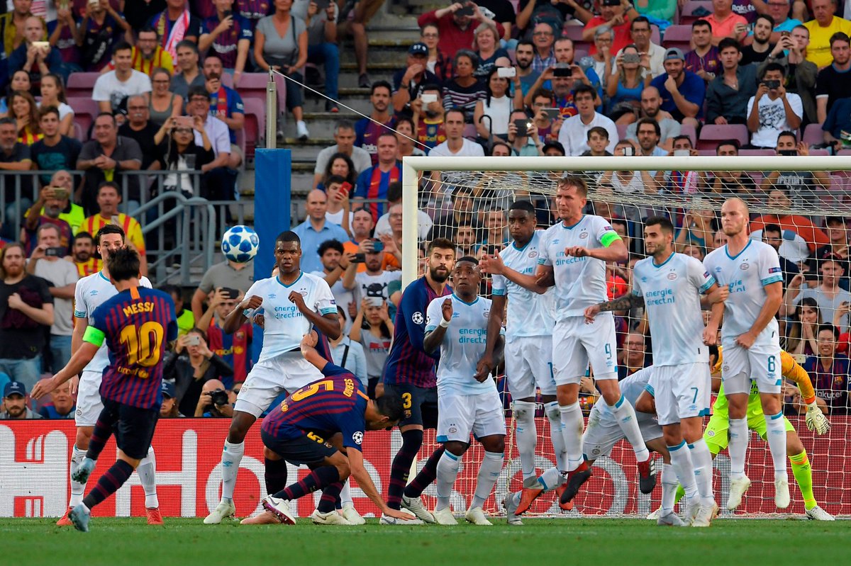 With his free-kick goal against PSV on Matchday 1 of the 2018/19 season, Lionel Messi completed the set of scoring in all UEFA Champions League groups (A, B, C, D, E, F, G and H). #UCLdraw