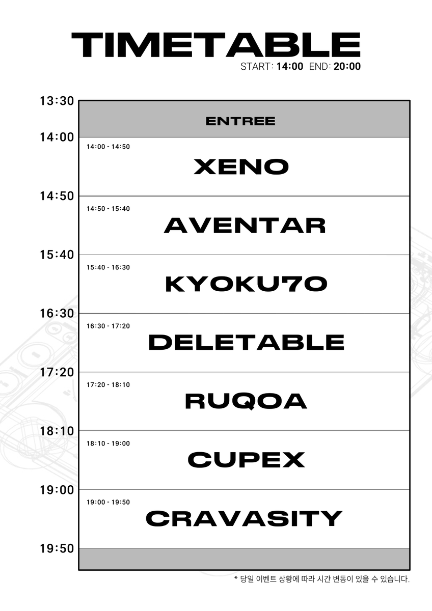 progress_ofc's tweet image. 벌써 내일 입니다! 
당일 타임테이블을 공개하니 내일 참고해주시기 바랍니다!

* 당일 이벤트 상황에 따라 시간 변동이 있을 수 있습니다.

#PROGESS