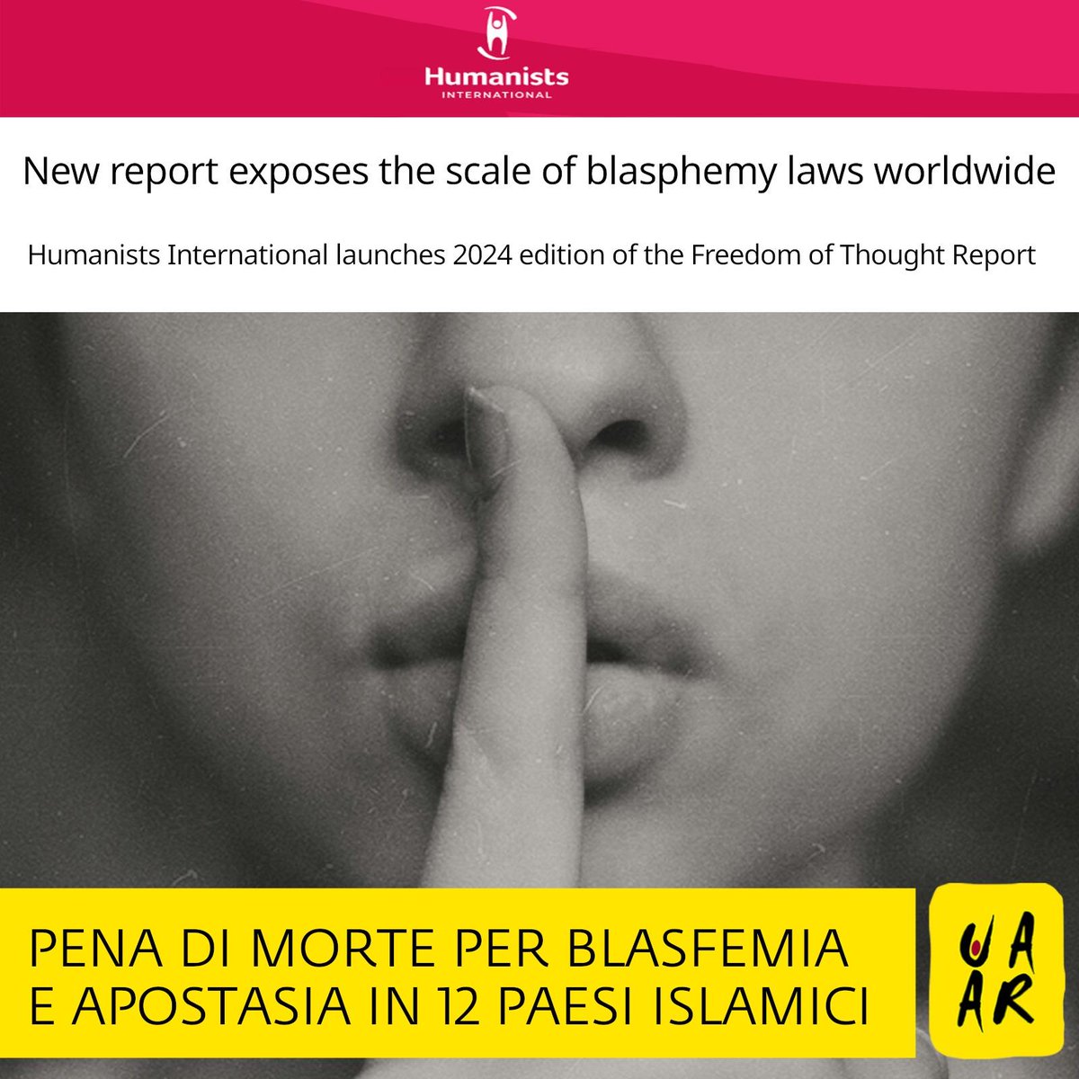 UAAR (@uaar_it) on Twitter photo Freedom of Thought Report 2024 di <a href="/HumanistsInt/">Humanists International</a> denuncia la leggi contro la #blasfemia, che pendono sul 57% della popolazione mondiale: in 12 paesi c'è la pena di morte per blasfemia e apostasia, in 63 la prigione, in 19 si riceve una sanzione.👇
humanists.international/2025/01/new-re… Freedom of Thought Report 2024 di <a href="/HumanistsInt/">Humanists International</a> denuncia la leggi contro la #blasfemia, che pendono sul 57% della popolazione mondiale: in 12 paesi c'è la pena di morte per blasfemia e apostasia, in 63 la prigione, in 19 si riceve una sanzione.👇
humanists.international/2025/01/new-re…