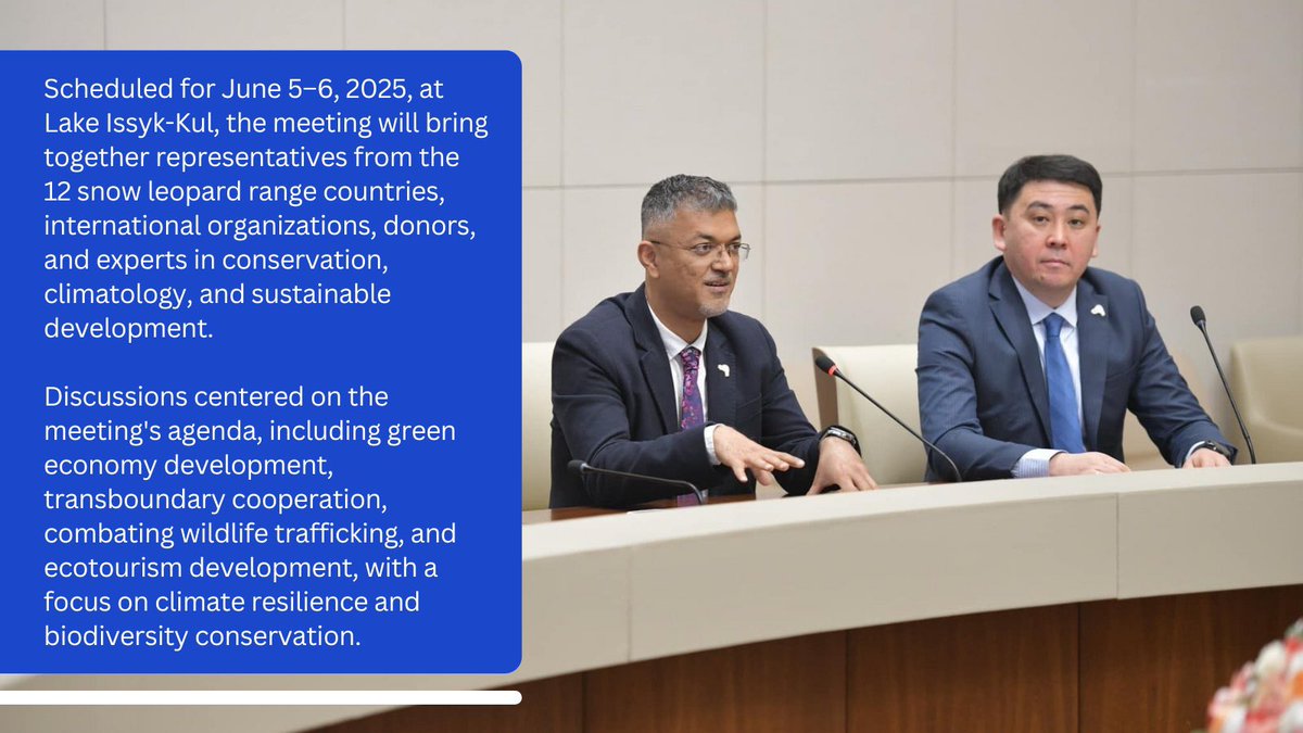 gslep_program's tweet image. 🐆 Kyrgyzstan to host the Ministerial Steering Committee Meeting of the intergovernmental alliance on snow leopard conservation! 🌍❄️ #SnowLeopardConservation    
⤵️⤵️⤵️