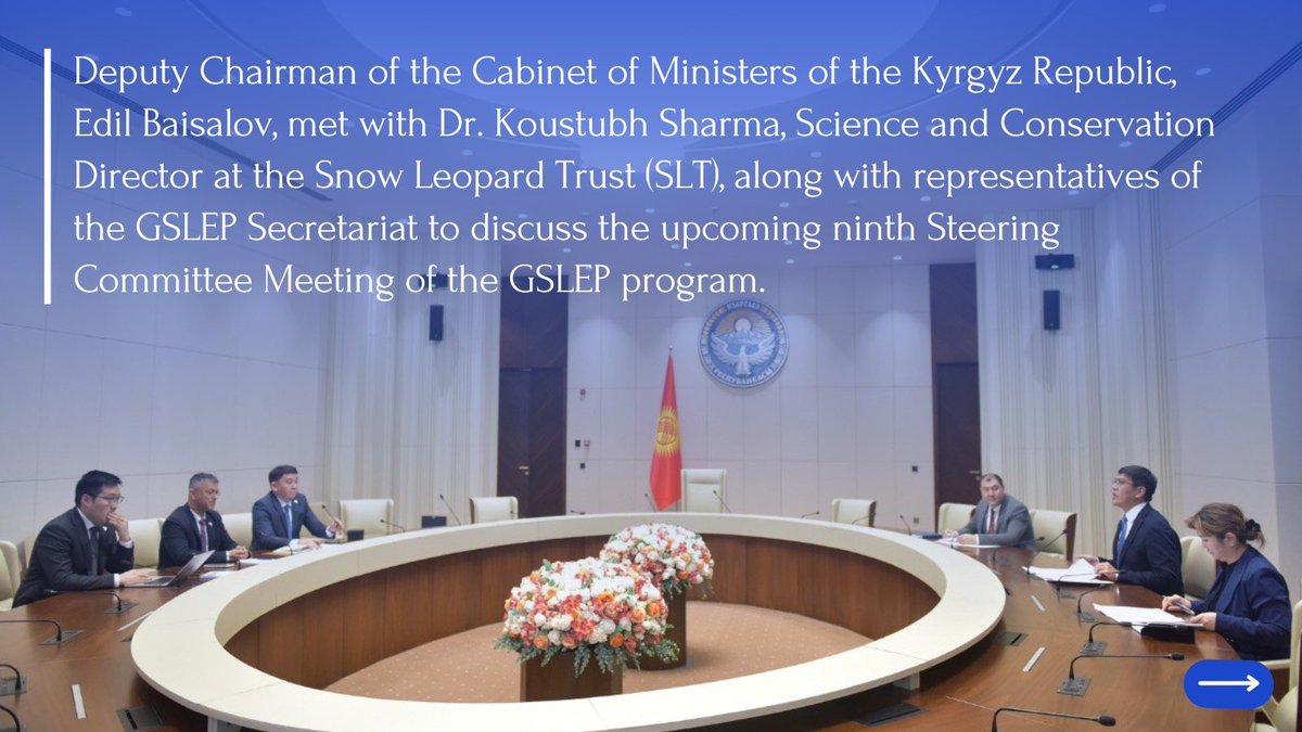 gslep_program's tweet image. 🐆 Kyrgyzstan to host the Ministerial Steering Committee Meeting of the intergovernmental alliance on snow leopard conservation! 🌍❄️ #SnowLeopardConservation    
⤵️⤵️⤵️