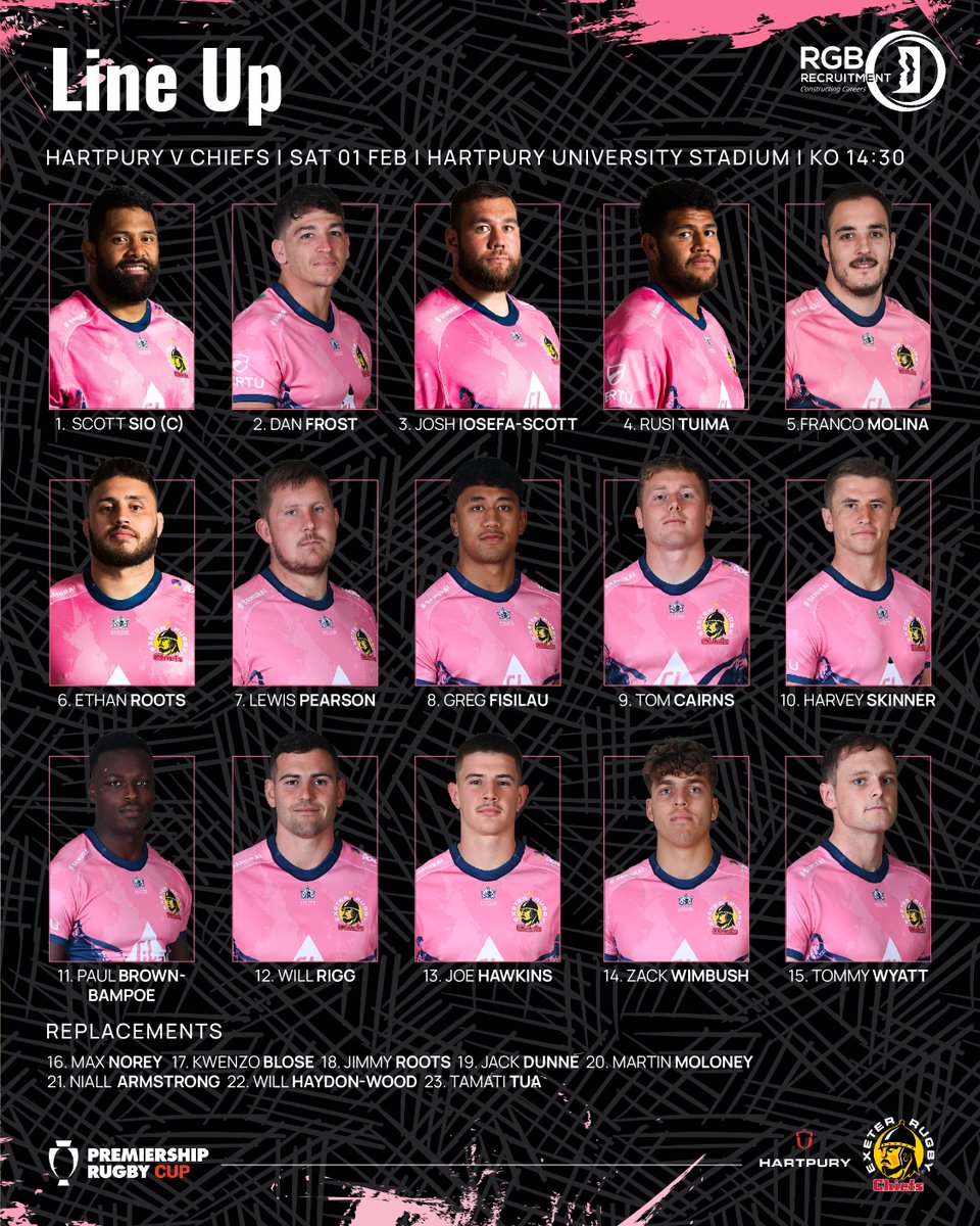 Exeter Chiefs (@exeterchiefs) on Twitter photo 𝗧𝗘𝗔𝗠'𝗦 𝗢𝗨𝗧 ⚔️
Your Chiefs 23 facing <a href="/HartpuryRFC/">Hartpury RFC</a> in the Prem Cup tomorrow 🏆
🗞️ bit.ly/40H4Czg
#HARvEXE | #JointheJourney | RGB Recruitment 𝗧𝗘𝗔𝗠'𝗦 𝗢𝗨𝗧 ⚔️
Your Chiefs 23 facing <a href="/HartpuryRFC/">Hartpury RFC</a> in the Prem Cup tomorrow 🏆
🗞️ bit.ly/40H4Czg
#HARvEXE | #JointheJourney | RGB Recruitment
