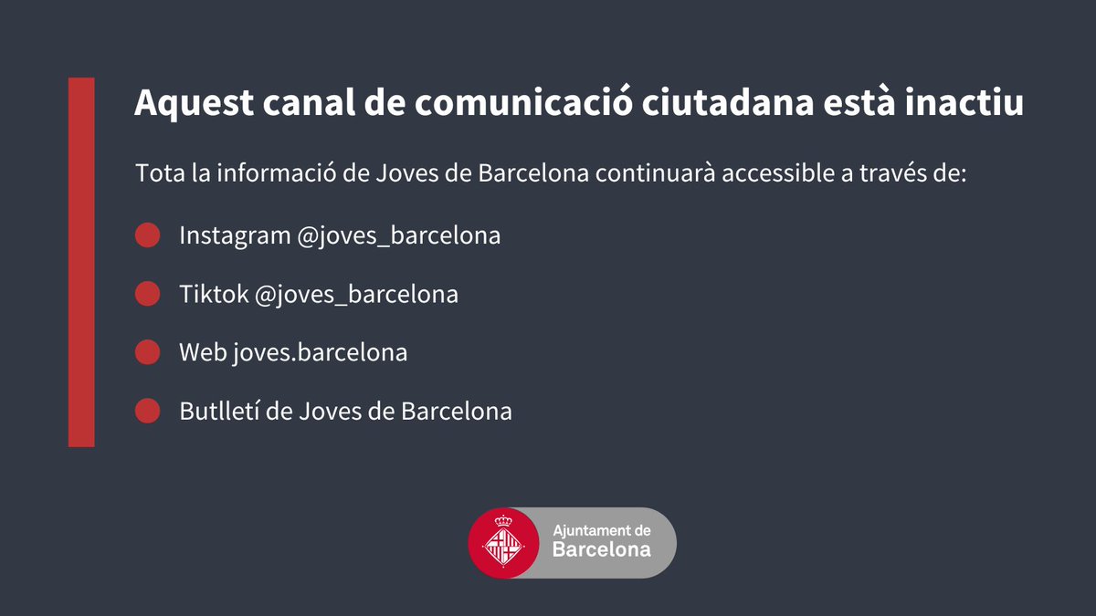 Perfil inactiu. Segueix-nos a Instagram  instagram.com/joves_barcelona i a TikTok tiktok.com/@joves_barcelo… Informa't a joves.barcelona dels recursos gratuïts per a gent de 12 a 35 anys.