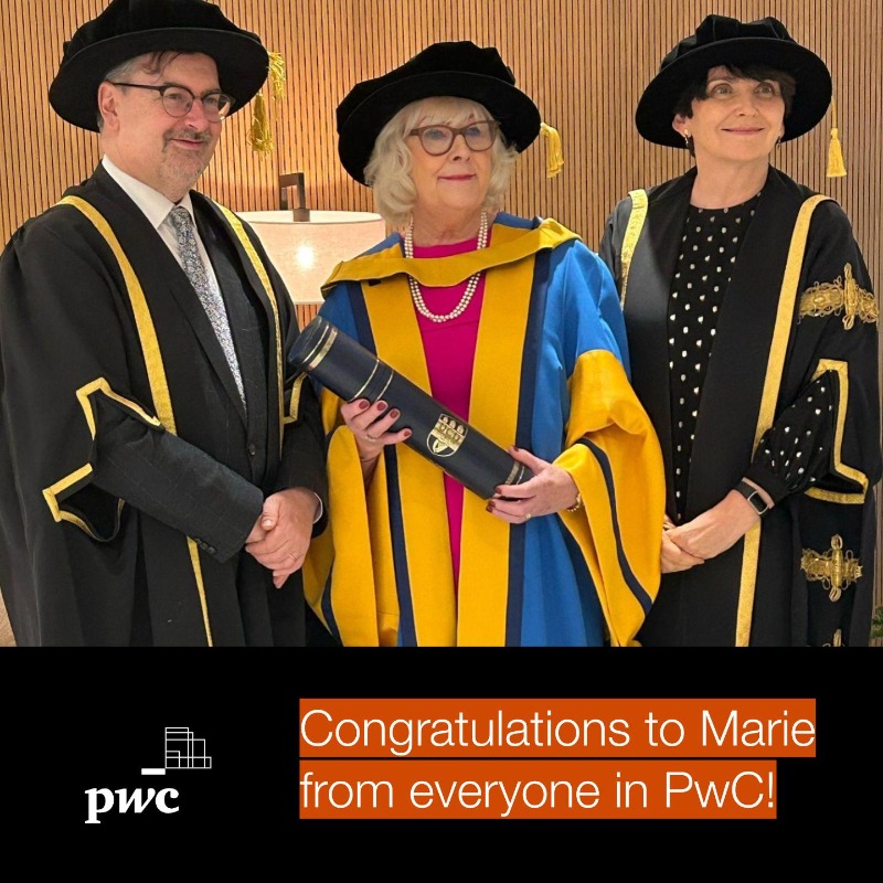 👏 Huge congratulations to Marie O'Connor, former PwC Ireland Partner, for recently being awarded an honorary degree by <a href="/ucddublin/">University College Dublin</a>, celebrating her remarkable impact on the Irish economy.

#PwCProud