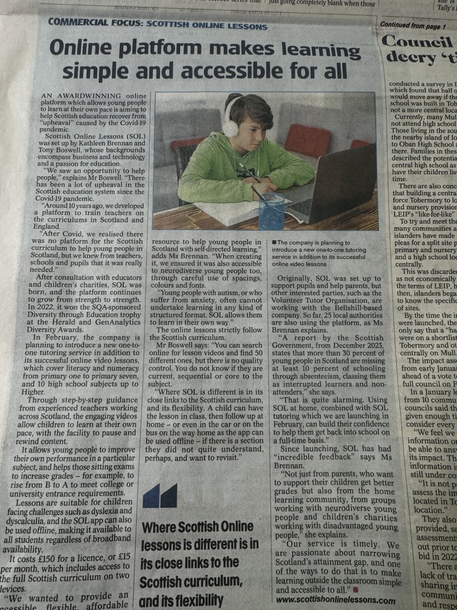 We're in the papers!

We’re excited to share that SOL lessons and SOL Tutoring are featured in The Heralds Education HQ! 

#theherald #inthenews #onlinelearning #scottishonlinelessons #accessiblelearning #affrodablelearning #flexiblelearning