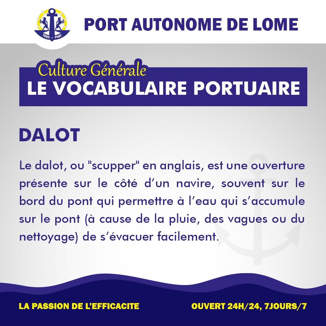 portdelome's tweet photo. CULTURE GÉNÉRALE

Que signifie « DALOT » dans le vocabulaire portuaire ?

Le #dalot, ou #scupper en anglais, est une ouverture présente sur le côté d’un #navire, souvent sur le bord du pont qui permettre à l’eau qui s’accumule sur le pont de s’évacuer facilement.

#shipping https://t.co/z2dJ97XnFw