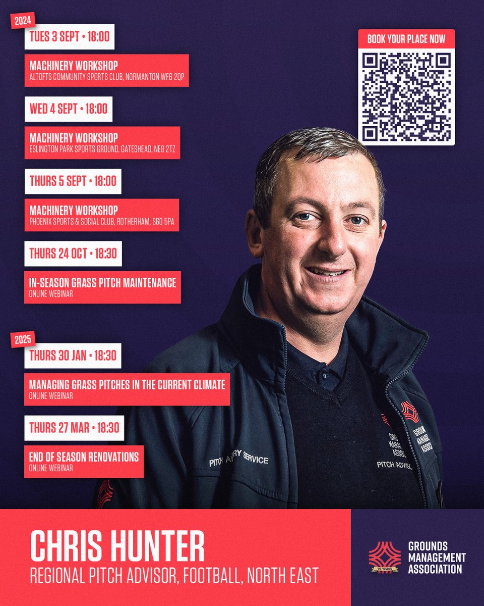 Our final Grass Pitch Maintenance webinar of the 24/25 season is taking place next month🔜

Hosted by Chris Hunter from the <a href="/wearetheGMA/">Grounds Management Association</a>, this will be based on end of season renovations🌱

To register your interest, please click the link below👇

🔗forms.gle/hYkHcksCQ9iLGs…