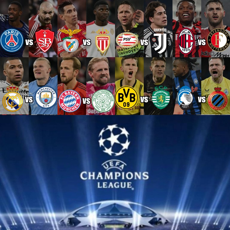 ¡¡LISTOS LOS PLAYOFFS DE LA CHAMPIONS LEAGUE!!

➤ Real Madrid vs Manchester City.
➤ Bayern Munich vs Celtic.
➤ Borussia Dortmund vs Sporting de Portugal.
➤ Atalanta vs Brujas. 
➤ PSG vs Brest.
➤ Benfica vs AS Mónaco.
➤ Juventus vs PSV.
➤ AC Milan vs Feyenoord.

¡¡LA