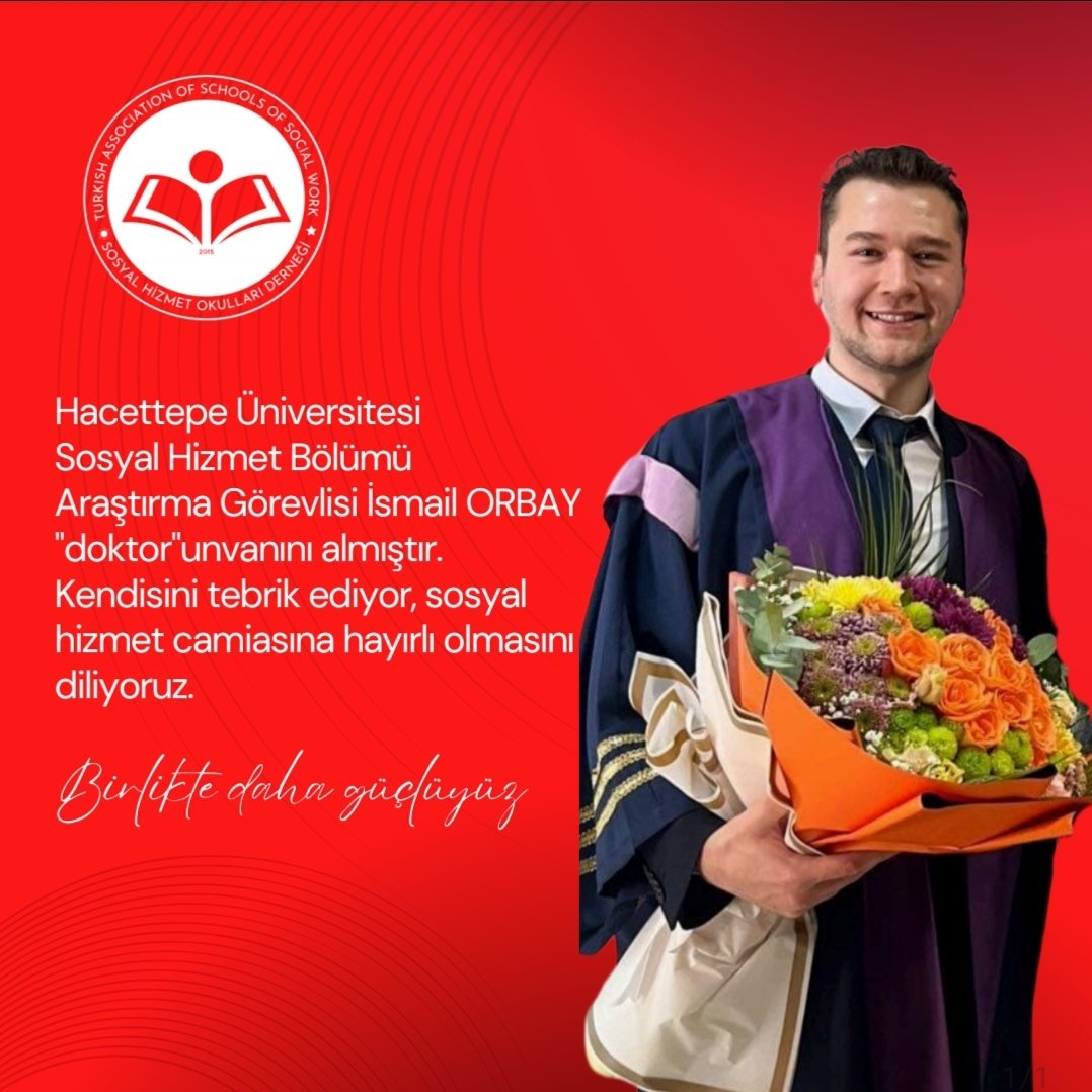 Hacettepe Üniversitesi Sosyal Hizmet Bölümü  Araştırma Görevlisi İsmail ORBAY "doktor" unvanını almıştır. Kendisini tebrik ediyor, sosyal hizmet camiasına hayırlı olmasını diliyoruz.

Birlikte daha güçlüyüz.