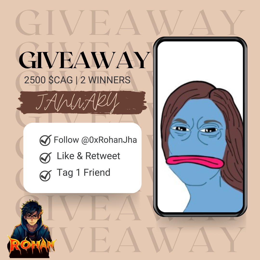 0xRohanJha's tweet photo. 🚀 Celebrating 1 MONTH of my content creator journey! 🎉  

To thank you all, I’m giving away 2,500 $CAG to 2 lucky winner! 💰  

How to enter:  

✅ Follow  @0xRohanJha @OP_hodl3r @thetickeriscag
✅ Like & Retweet  
✅ Tag 1 friend  

⌛Duration - 24 Hours 

If we are getting 50+ entries then we will 2x the reward & Winners 🏆 

#Ronin #zentry