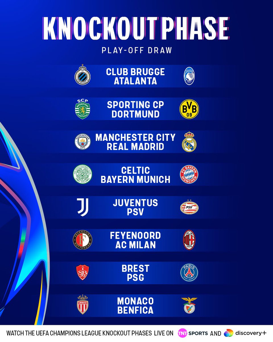 The Champions League Play-off draw in full. 

📸 <a href="/footballontnt/">Football on TNT Sports</a>