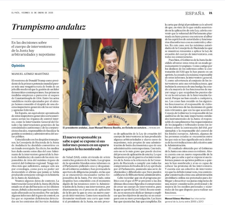 F González (@cromoron) on Twitter photo El que fuese Interventor General de la Junta entre 2000-2010, Manuel Gómez señala el Trumpismo andaluz de MBonilla.
El nuevo responsable de la Intervención General ya sabe a lo qué se expone si señala las ilegalidades administrativas del gobierno de <a href="/ppandaluz/">PP de Andalucía</a> en la Junta El que fuese Interventor General de la Junta entre 2000-2010, Manuel Gómez señala el Trumpismo andaluz de MBonilla.
El nuevo responsable de la Intervención General ya sabe a lo qué se expone si señala las ilegalidades administrativas del gobierno de <a href="/ppandaluz/">PP de Andalucía</a> en la Junta