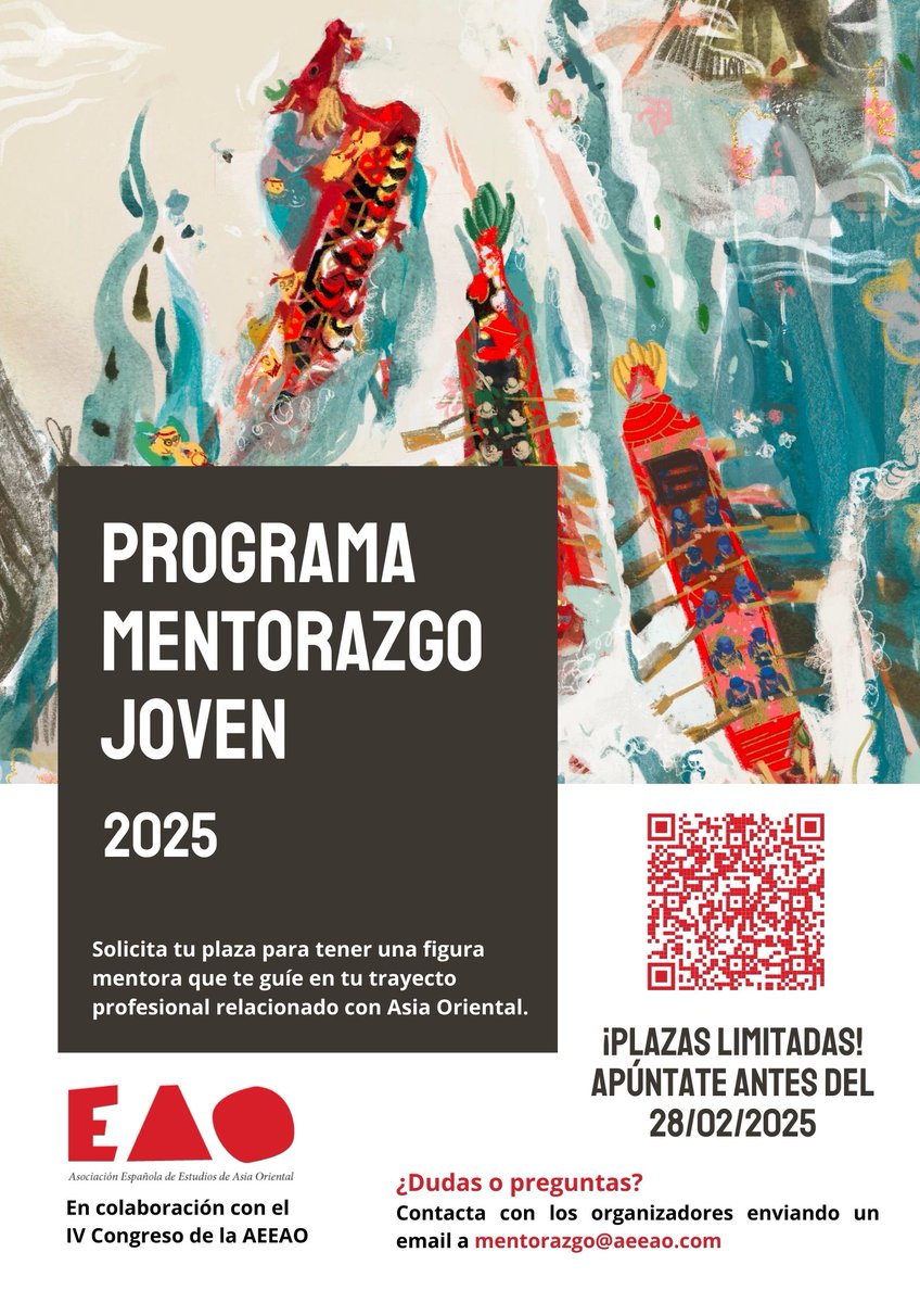 Os animo a participar del Programa de Mentorazgo Joven de la <a href="/esAsiaOriental/">AEEAO</a>.
Si eres estudiante de cualquiera de las disciplinas de Asia Oriental ofrecidas en España y estás terminando tu grado, tu máster o empezando en la investigación esto te interesa.
esasiaoriental.es/actividades/me…