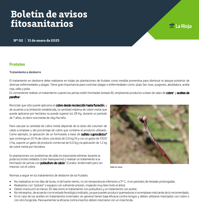 cuadernocampo's tweet photo. #Boletín #AvisosFitosanitarios Nº 2  

🌳 Tratamientos en desborre en frutales y almendro
🍐 Fuego bacteriano y psila en peral
🍑 Pulgón verde en melocotonero y almendro

📎 Consulta el boletín completo: https://t.co/2QWsAS0omE https://t.co/7ZVR6uA2Rd