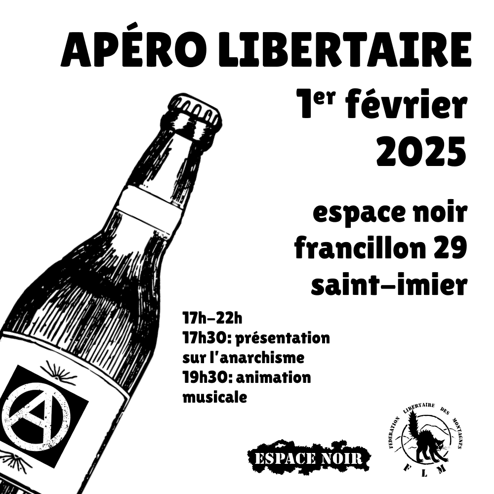🏴🏴🏴
Invitation des amis de la Fédération Libertaire des Montagnes 
🏴🏴🏴