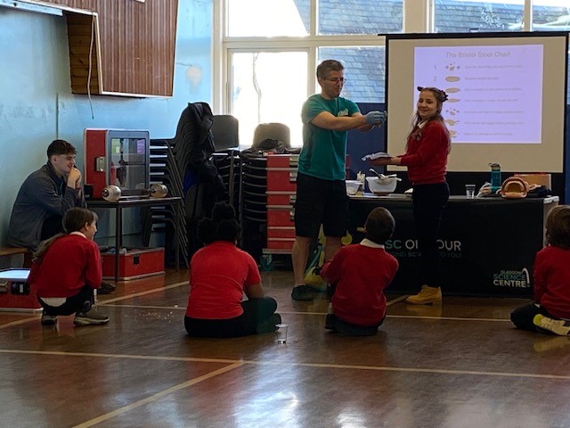 StronePrimary's tweet photo. It was lovely to welcome The Glasgow Science Centre On Tour this week  as they delivered a workshop to the children. The pupils learnt all  about the human body and digestion with lots of interactive exhibits to enhance the learning experience. #GSCOnTour @gsc1 https://t.co/0ZIjhjm2Bx
