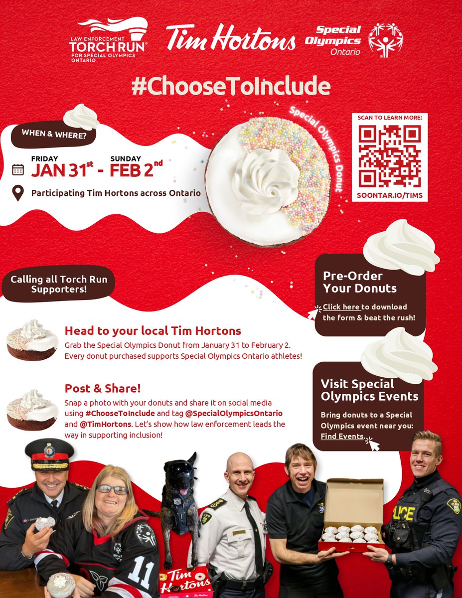 Law Enforcement Torch Run - Toronto (@letrtoronto) on Twitter photo Grab a bite, support a dream! 🍩🇨🇦 Tim Hortons’ <a href="/SOOntario/">Special Olympics Ontario</a> donut is back—available for a limited time! Proceeds help empower athletes with intellectual disabilities across Canada. Don’t miss out! #ChooseToInclude #SpecialOlympics <a href="/TimHortons/">Tim Hortons</a> <a href="/TorontoPolice/">Toronto Police</a> <a href="/TPAca/">Toronto Police Association</a> Grab a bite, support a dream! 🍩🇨🇦 Tim Hortons’ <a href="/SOOntario/">Special Olympics Ontario</a> donut is back—available for a limited time! Proceeds help empower athletes with intellectual disabilities across Canada. Don’t miss out! #ChooseToInclude #SpecialOlympics <a href="/TimHortons/">Tim Hortons</a> <a href="/TorontoPolice/">Toronto Police</a> <a href="/TPAca/">Toronto Police Association</a>