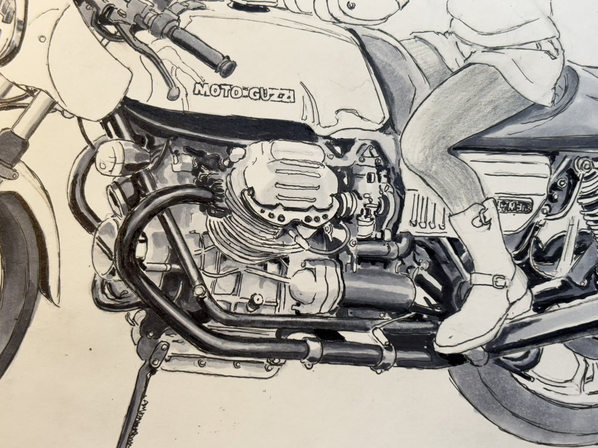 「バイクの線画を塗る前はホンっトに('Д`)ウヘェ…な感じでぶっちゃけめんどくささ」|西宮真琴@6/2-6/7北海道に小熊さんと上陸🧸のイラスト