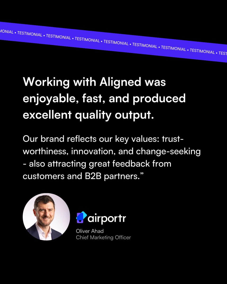 aligned_agency's tweet image. Thank you to Oliver for this testimonial. When teaming up with Airportr, we worked alongside the team to discover the company's mission and purpose, and realign their branding appropriately.