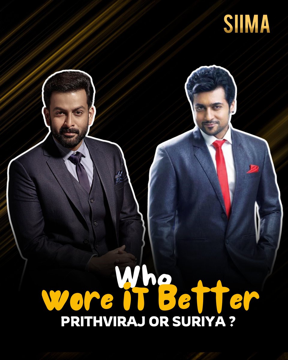 siima's tweet photo. Two stars, one dashing suit showdown! Who nailed the look better โ Prithviraj or Suriya?
#StyleFaceOff #SIIMA #Prithviraj #Suriya #WhoWoreItBetter #CelebrityStyle #FashionBattle #MenInSuit #SouthCinemaStyle https://t.co/7KAN6s7vBs