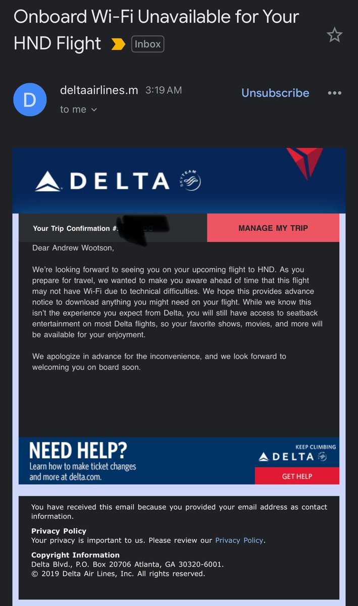 I mean…..<a href="/Delta/">Delta</a>, How have we not fixed this? It's every month with you now, to different continents, no less.  Just atrocious. I ask again: will you refund my monthly global wifi fee? Because, uh, clearly you don't offer global wifi services with regularity anymore. FFS. Just