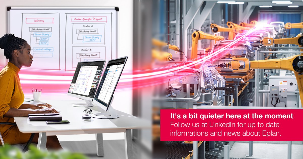 EPLAN Global (@eplan_global) on Twitter photo It's a bit quieter on this account at the moment. 
However, you are welcome to follow us on LinkedIn. This way you will not miss any of the latest Eplan news.
👉 linkedin.com/company/eplan-… It's a bit quieter on this account at the moment. 
However, you are welcome to follow us on LinkedIn. This way you will not miss any of the latest Eplan news.
👉 linkedin.com/company/eplan-…