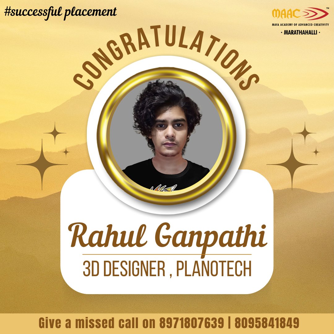 marthahallimaac's tweet image. ✨ Big News! ✨
We are thrilled to announce that our talented student, Rahul Ganpathi, has secured a fantastic opportunity as a 3D Designer at Planotech! 🏢🎨

#SuccessStory #MAACMarathahalli #Planotech #PlacementSuccess #YourDreamJobStartsHere #maac #maacbangalore