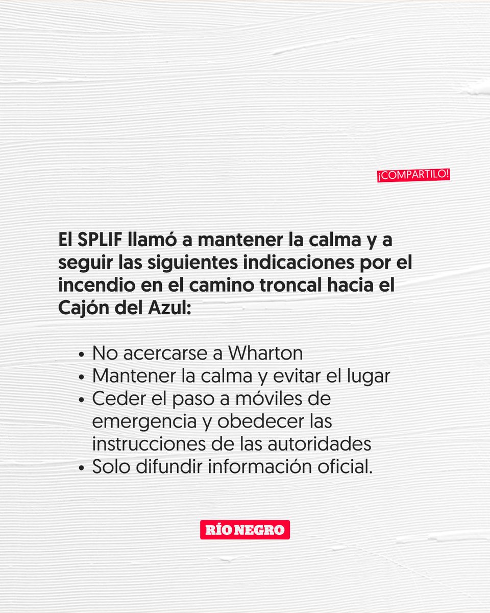 buff.ly/4hAsBHo  

⭕ El Bolsón en llamas: Continúa el incendio forestal de grandes magnitudes en el circuito troncal del Cajón del Azul, en el Bolsón. El SPLIF llamó a mantener la calma y a seguir las siguientes indicaciones por el incendio troncal en el Cajón del Azul👇