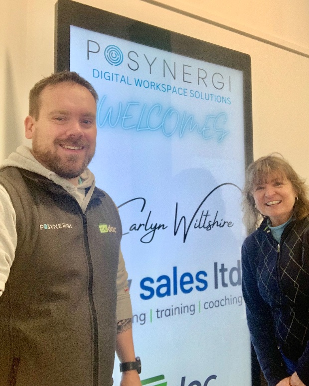 cwsalesconsult's tweet photo. Last week, I met with Steve Cartlidge from Posynergi, an expert in all things Audio &amp; Visual! 🎤📽️

We discussed how high-quality AV enhances sales—because first impressions matter! Check out this HUGE welcome screen with name &amp; logo! 🤩📸

#HappyFriday #Networking #SalesSuccess https://t.co/S4xOGPkscd